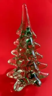 Vintage Silvestri Clear Green Crystal Art Glass Christmas Tree 6” - Taiwan