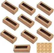 10 Pcs Kraft Bakery Boxes, Small Pastry Treat Boxes with Window Gift Packaging Boxes for Cookies, Pastries, Mini Cakes, Donut, Pie Slice, Stickers Included (Brown)