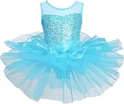 [Aislor] Kids Girls Sleeveless Sparkly Rhinestone Leotard Dress Ballet Dance Mesh Splice Tutu Skirts