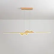 Nordic LED Chandelier 49.21inch Linear Pendant Light Kitchen Island Hanging Lamp(Wood-3 Color Mode)