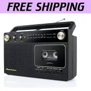 Vintage-Style Portable Audio Stereo with AM/FM Radio & Tape Recorder - Gold