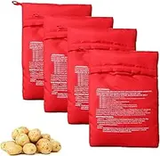 4PCS Reusable Express Microwave Potato Bag Saving Time Baking Fabric Pouch Bag for Any Type of Potatoes Express Bake Just in 4 Minutes (Red)
