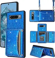 [Furiet] Wallet Case for Google Pixel 8 Pro 5G with Shoulder Strap, 6 Card Slots Slim Flip Purse, Credit Card Holder Stand Full Body Cell Phone Cover for Pixel8Pro Pixel8 XL Eight 8Pro Women Men Blue