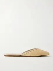 [Le Monde Béryl] Le Monde Béryl - Regency Grosgrain-trimmed Raffia Mules - Sand - IT38 IT 38 Neutrals