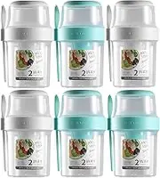 6Pcs Yogurt Oatmeal Container On The Go Oats Jars with Lid Portable Cereal and Milk to Go Leak-Proof Overnight Oatmeal with Spoon for Salads, Fruit, Cereal and Porridge (green-white, 6pcs)