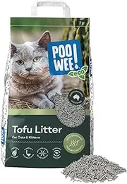 POOWEE! Flushable Eco Tofu Cat & Kitten Litter with Activated Carbon, 5kg, Sustainably Made from Soybean Fibre (Tofu), Activated Carbon Odour Neutraliser, Australian Owned, Unscented