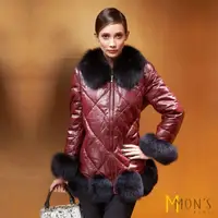 在飛比找momo購物網優惠-【MON’S】藍狐毛領羽絨羊皮大衣