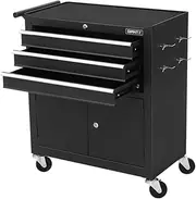 Giantz 3 Drawers Large Tool Chest Trolley, Lockable Toolbox Tools Storage Box Cabinet Cart Garage Ute Organiser Boxes, 100kg Capacity Heavy Duty with Wheels Brake Sturdy Construction Black