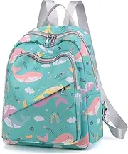 BAGFSHET Dolphin Print Casual Diaper Bag Backpack with Insulated Pocket Mama Baby Travel Bag with Anti-theft Pocket