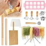 ZFLYCANP 12 Pcs Pasta Maker Tool Set Include Wooden Gnocchi Board Pasta Cutter Rolling Pin Ravioli Stamps and More for Home Use