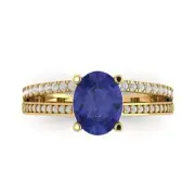 2.1 Oval split shank Tanzanite Gem Promise Bridal Wedding Ring 14k Yellow Gold