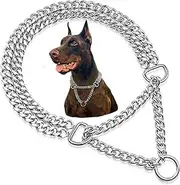 Dog Chain Collar Metal Martingale Collar Anti Chew Training Collars Chew Proof Dog Slip Collar Chrome Plated Double Link Dog Collar for Small Medium Dogs (Silver, Medium(Neck 16-21''))