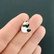4 Panda Bear Gold Tone Enamel Charms - E628