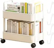 Bookcase, 2 Tier Book Rack Storage, Rotating Bookcase, Bookcase with Wheels 2 Tiers Large Capacity Safety Construction, Small Bookcase for Bathroom Living Room Industrial
