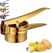 TEAHAHA Large Potato Ricer Stainless Steel,Multi-Purpose Potato Masher, Heavy Duty Large Capacity Vegetable and Fruit Ricer for Mashed Potatoes Baby Food Juicing Lemon Squeezing (Gold)