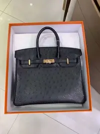 在飛比找Yahoo!奇摩拍賣優惠-Y刻Hermes birkin 25 黑色鴕鳥皮玫瑰金柏金包