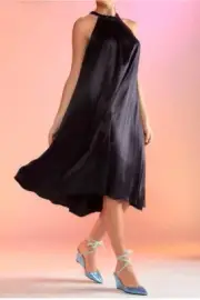 CYNTHIA ROWLEY Salerno Silk Halter Dress in Black Sz XS NWT