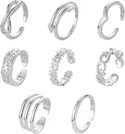[EIYVPRA] 8 Piece Open Toe Rings Set for Women Girls Silver Women Anklet and Toe Ring Set Adjustable Anklet Foot Jewellery, Alumid