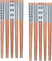 Antner 10 Pairs Natural Bamboo Chopsticks Japanese Style Reusable Chop Sticks, Dishwasher Safe Chopstick Set, 8.8 Inch/22.5cm