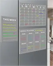 VANGAY Stick-on Fridge Calendar, Dry Erase Calendar, Clear, Non-Magnetic Whiteboard Sticker Calendar for Wall, Kitchen, Office, School