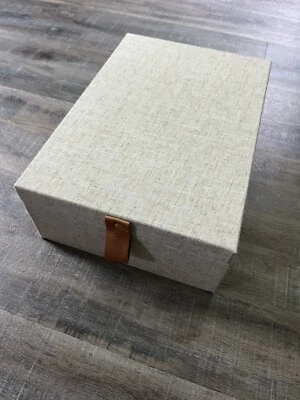 Decorative Fabric Storage Box with Faux Leather Accent Cream