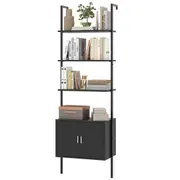 Giantex Display Rack Wall Mount Ladder Bookcase w/Cabinet & Anti-Tipping Kits Bookshelf Black