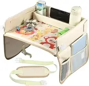 KOUISYY Kids Travel Tray Car Organizer, Waterproof Car Seat Table Tray for Kids, Toddler Car Seat Activity Table Tray,Portable Multifunction Car Lap Tray Backseat Tray for Airplane Drawing Watching TV