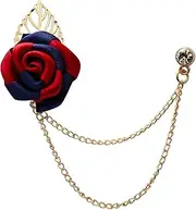 [A N KINGPiiN] AN KINGPiiN Lapel Pin for Men Red and Blue Rose with Gold Leaf and Hanging Chain Brooch Suit Stud, Shirt Studs Men's Accessories