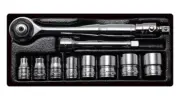 DeeN 1/4SQ 12-sided Socket Ratchet Set DN1411SW With Tray Made in Japan