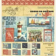 Graphic 45 Catch of the Day 8 x 8 Cardstock Pad 24 sheets Sailing Fishing Shore