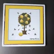 Georges Briard Lemon Tree Tile Enamel Metal 8" square Lot of 6