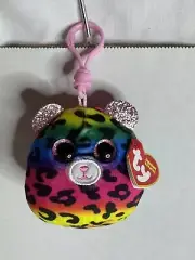 TY Mini Beanie Squishies (Squish-A-Boos) Clip - DOTTY the Rainbow Leopard 3” NWT
