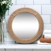 Round Nautical Coastal Wall Mirror, Rope Framed Rustic Farmhouse Bathroom, Beach
