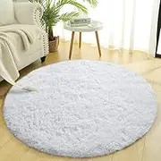 Carpet Living Room Round Thick Carpet Fluffy Large Area Mat Floor Soft Rug Bedroom Long Plush Rug Children Room Decor,White,120X120CM 4X4inch
