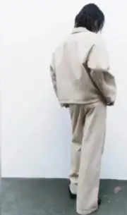 Zara 2023 The Boxy Jacket & Pants Corduroy Light Grey Retro Set M/L New