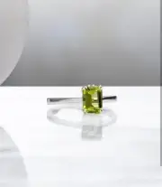 2.12 Ct Octagon Cut Natural Peridot Wedding Ring14K Solid White gold