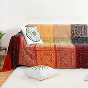 MayNest Bohemian Tribal Throws Blankets Reversible Colorful Red Blue Boho Hippie Chenille Jacquard Fabric Throw Covers Large Couch Furniture Sofa Chair Loveseat Recliner Oversized (Red, L:102x87)
