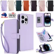 For iPhone 16 15 14 13 12 11 Pro Max XR Plus Leather RFID Wallet Case Flip Cover