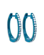 Meira T Blue Rhodium Plated Silver Diamond Small Hoop Earrings