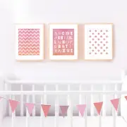 ABCs nursery art set of prints, alphabet and patterns pink prints 10x8inches
