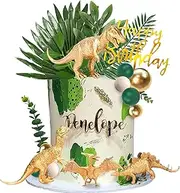 DRWATE Dinosaur Cake Toppers Dinosaur Figures Green Ball Cake Decoration for Boy Girl Birthday Baby Shower Dinosaur Theme Party Supplies (Gold)