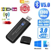 AC1300 USB 3.0 Wireless WiFi Network Receiver Adapter 5G Bluetooth 5.0 Dual Band