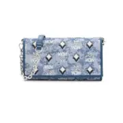 MCM Veritas Vintage Monogram denim phone Crossbody Wallet On Chain Boxed ~NWT~