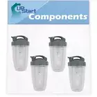 4 Pack Replacement 24oz Cup w/ Flip Top To-go Lid for NutriBullet Pro 900 Series