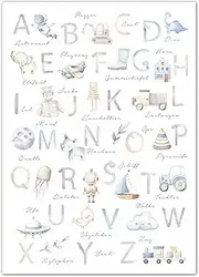 Lemmami Papeterie ABC Poster for Children DIN A4 Children's Room Boys Letters Numbers Baby Room Learning Poster