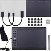 10x6 Inch Professional Graphics Drawing Tablet 12 Express Keys with 8192 Levels Battery-Free Stylus/30pcs Nibs/Pen Clip/2pcs OTG Cable/Copy Film/Hand Feeling Film/Glove Support PC/Laptop