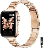 Slim Metal Band Compatible For Apple Watch Band 49mm 46mm 45mm 44mm 42mm 41mm 40mm 38mm, Premium Stainless Steel Apple Watch Strap for iWatch Ultra 2/1 Series 10 9 8 7 6 5 4 3 2 1 SE