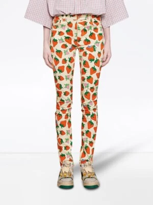 GUCCI Strawberry Print Straight Leg Pants Jeans Size 24 New