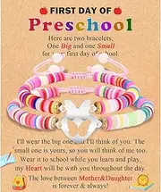 [FIEEFX] Back to School/First Day of School Bracelet Gifts, First Day of Kindergarten Preschool First/Second Grade Bracelet Gifts, Set of 2 Colorful Matching Butterfly Bracelet for Mom and Daughter