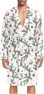 [ZZXXB] Christmas Ball Pine Branches Mens Sleepwear Robe Lightweight Nightgown Long Sleeves Spa Bathrobe with Pockets M-XL